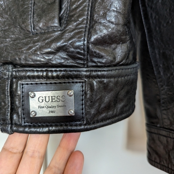Guess vintage Y2K genuine leather moto Jacket sz M - Picture 4 of 9